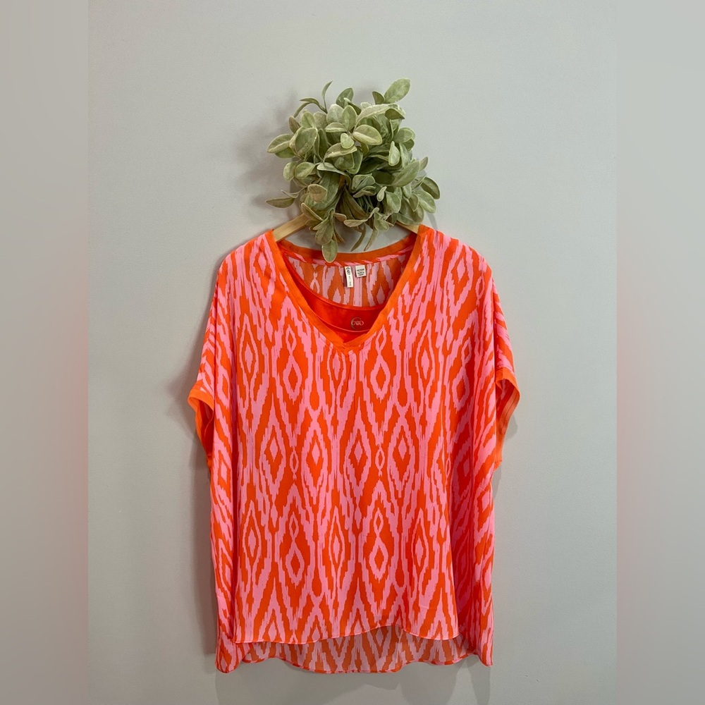 Cato Vibrant Orange and Pink Top